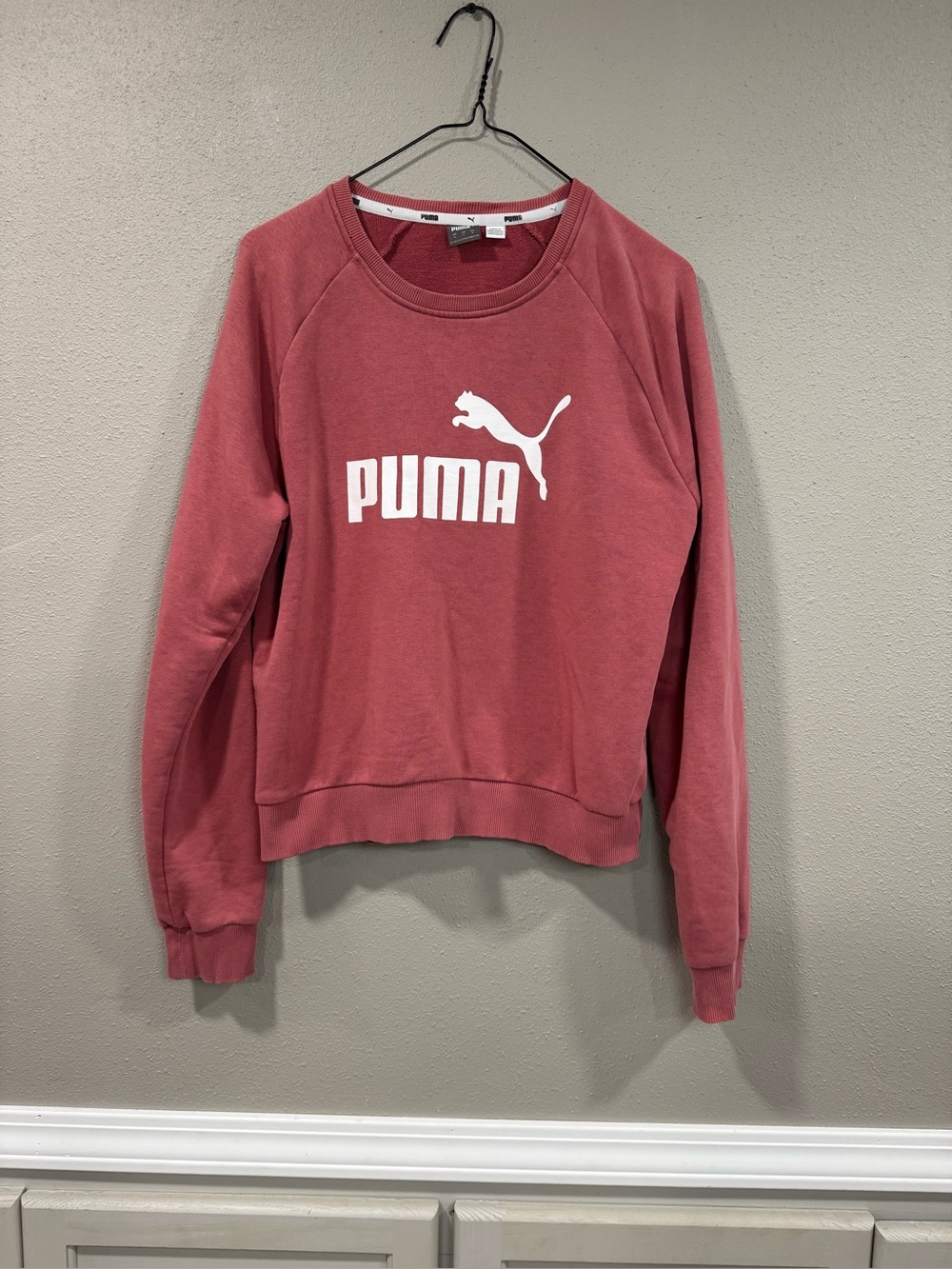 Puma Rose-Red Ribbed Crew Sweatshirt